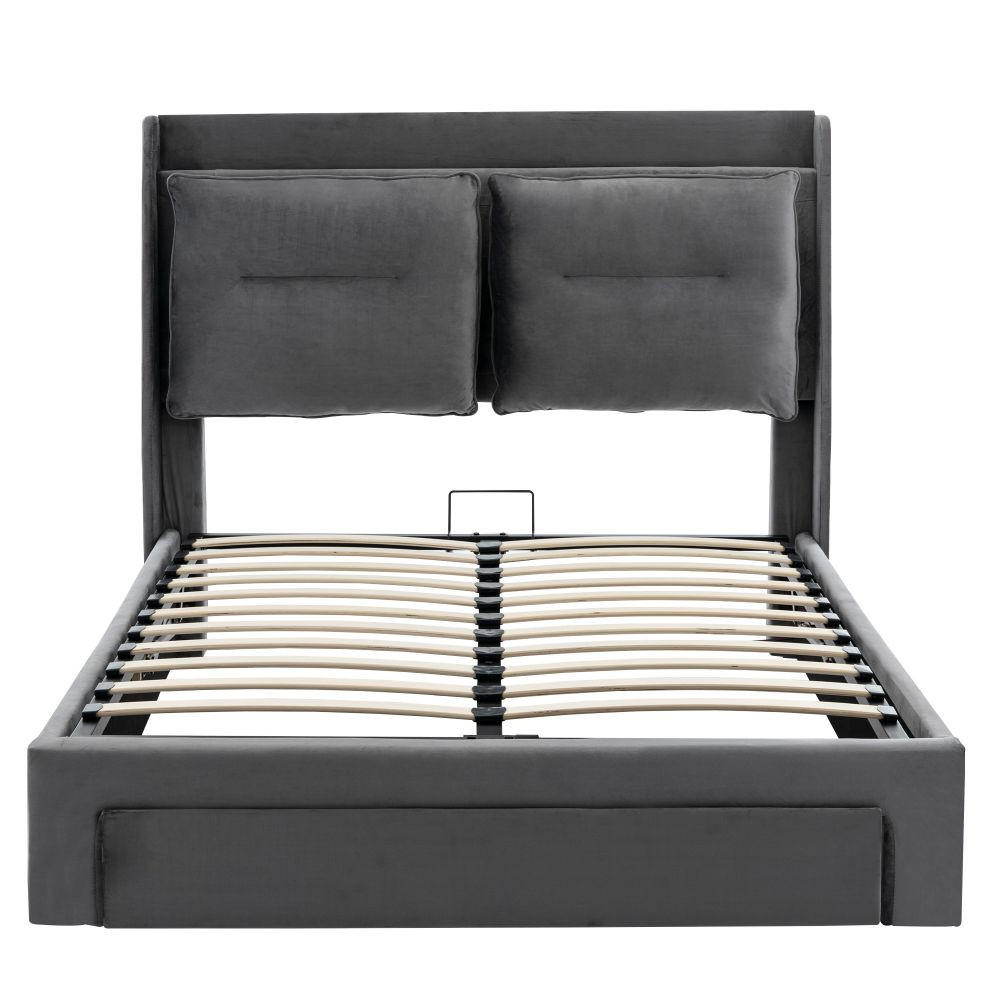 POLSTERBETT 160/200 cm in Dunkelgrau mit LED-Lichtleisten - Grau, Holz/Textil (160/200cm) - KOMHTOM