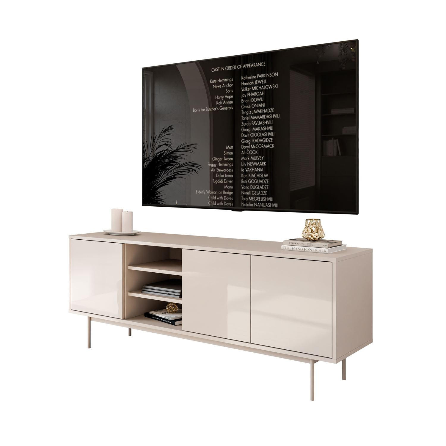 TV-SCHRANK SANAYI Kaschmir Hochglanz mit Gestell - Kaschmir, Holzwerkstoff (156/62/38cm) - Lookway