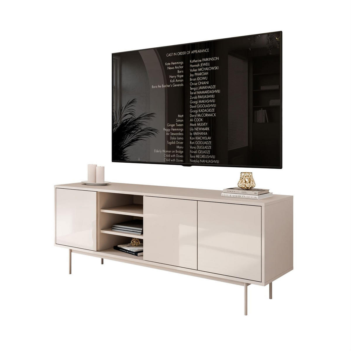 TV-SCHRANK SANAYI Kaschmir Hochglanz mit Gestell - Kaschmir, Holzwerkstoff (156/62/38cm) - Lookway