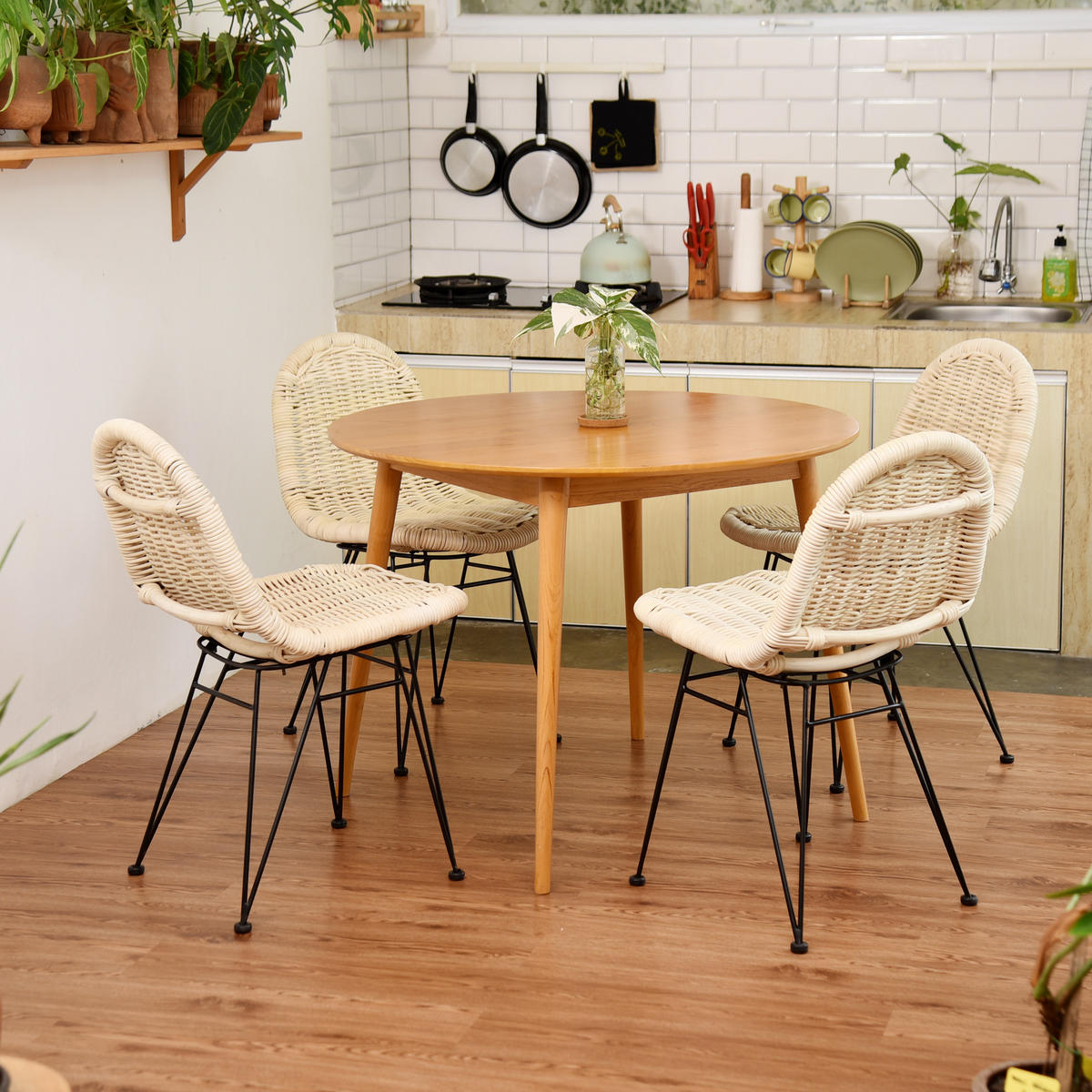 STUHL 2er-Set Rattan Braun - Beige, Holz (46/85/61cm) - Nordlys