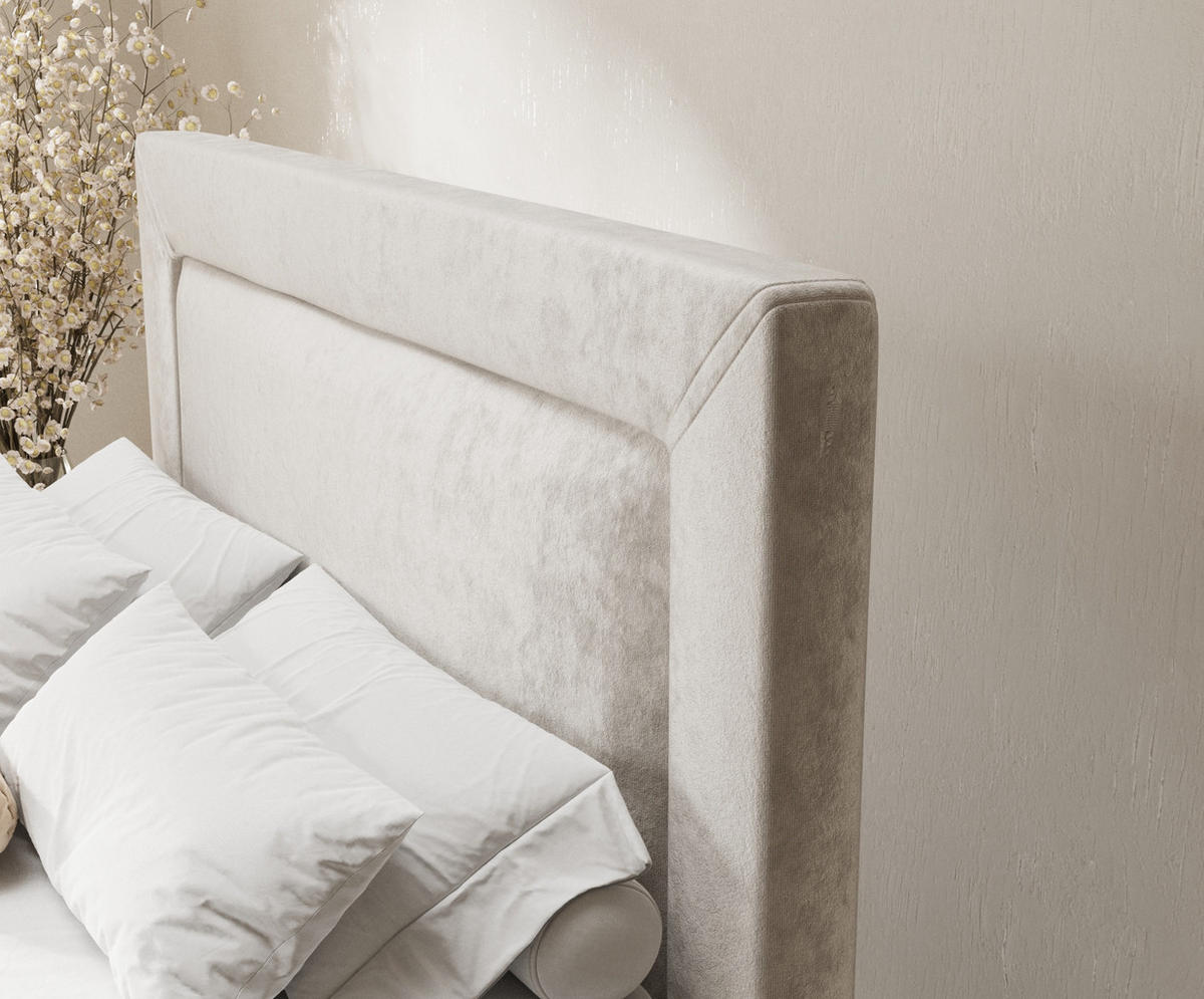 BOXSPRINGBETT Laguno Ecru 200/200 cm mit Latex-Topper - Ecru/Silberfarben, Holz/Holzwerkstoff (200/200cm) - Maison de Reve