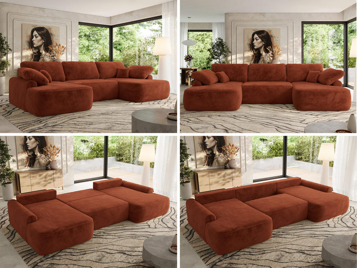 WOHNLANDSCHAFT CUBO U Orange Plüsch - Schwarz/Orange, Kunststoff/Textil (370/100/187cm) - MKS