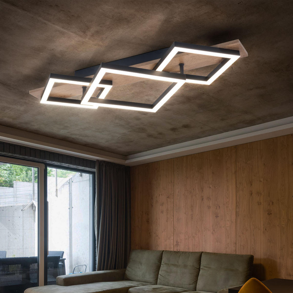 LED DECKENLEUCHTE Metall Schwarz Holzoptik - Schwarz, Metall (61/31/8.5cm) - Globo Lighting