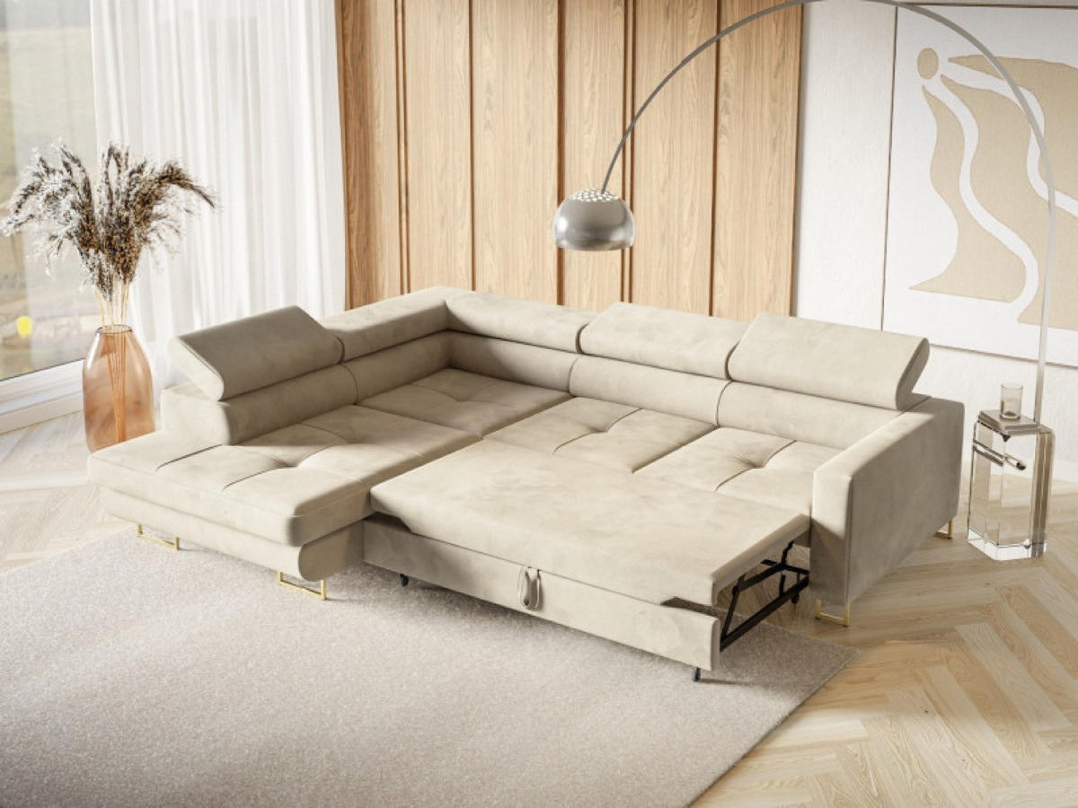ECKSOFA Gold MERY Mit Verstellbaren Kopfstützen Links - Ecru/Goldfarben, Textil (250/200cm) - Sepro Meble