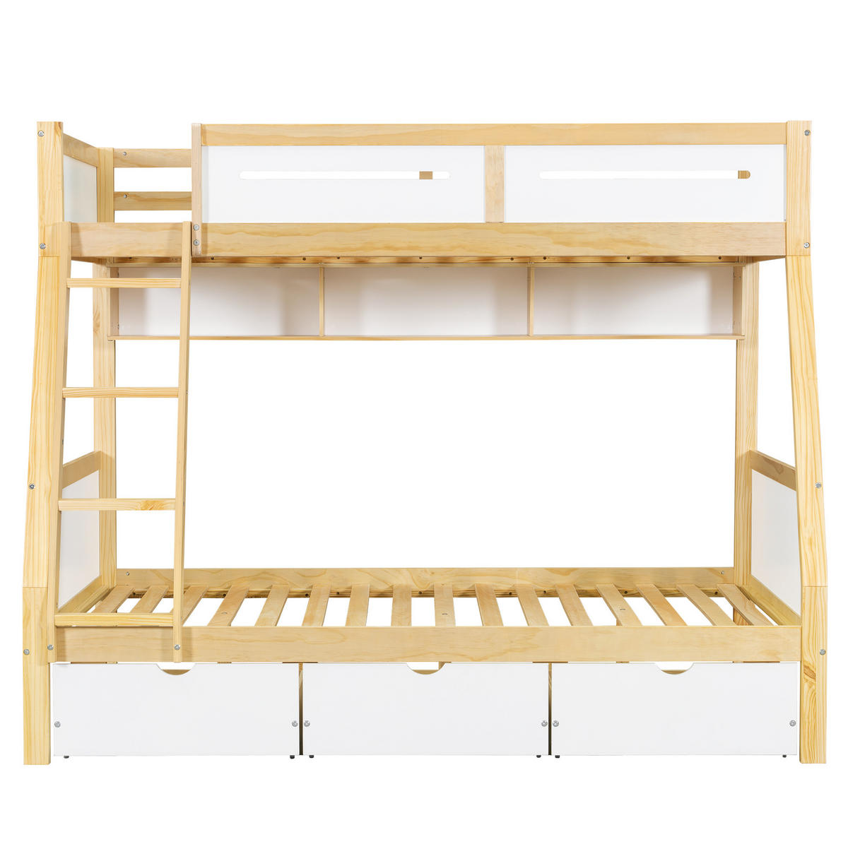 ETAGENBETT 90/200 & 120/200 cm mit Schubladen und Bücherregal in Weiß/Natur - Weiß, Holz (90/200cm) - BEAOK