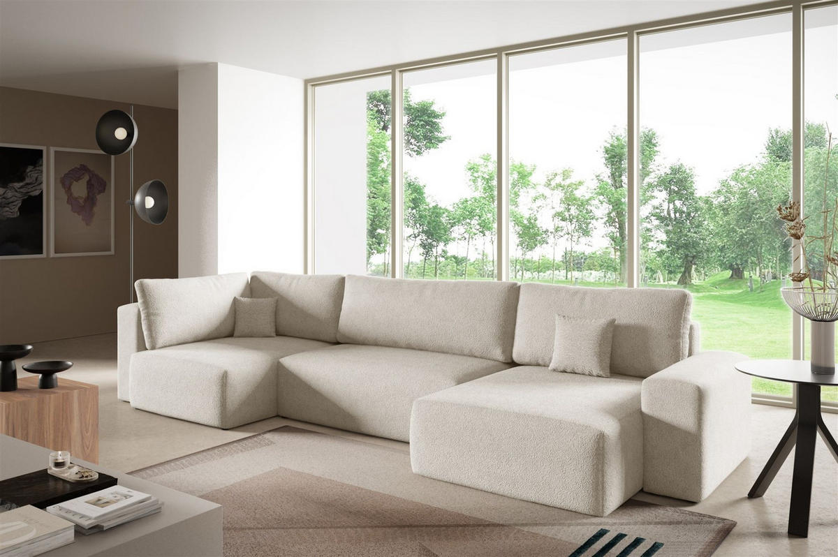 WOHNLANDSCHAFT Arona Xl - Creme, Holzwerkstoff/Textil (397/70/148cm) - Fun Möbel