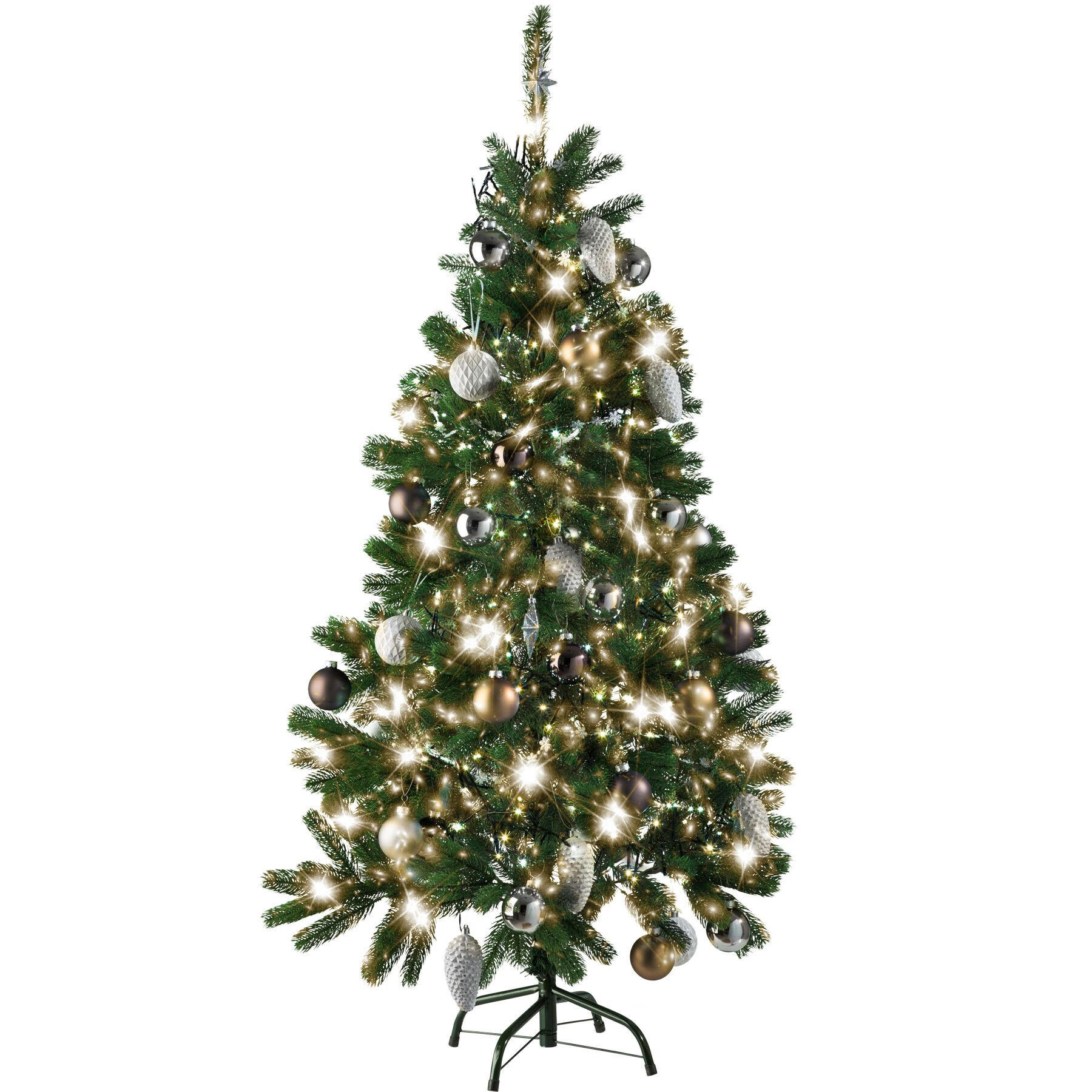 SET WEIHNACHTSBAUM MIT LICHTERKETTE ,inklusive Metallständer mit Kunststoffkappen,grün - Grün, Kunststoff (140cm) - tectake