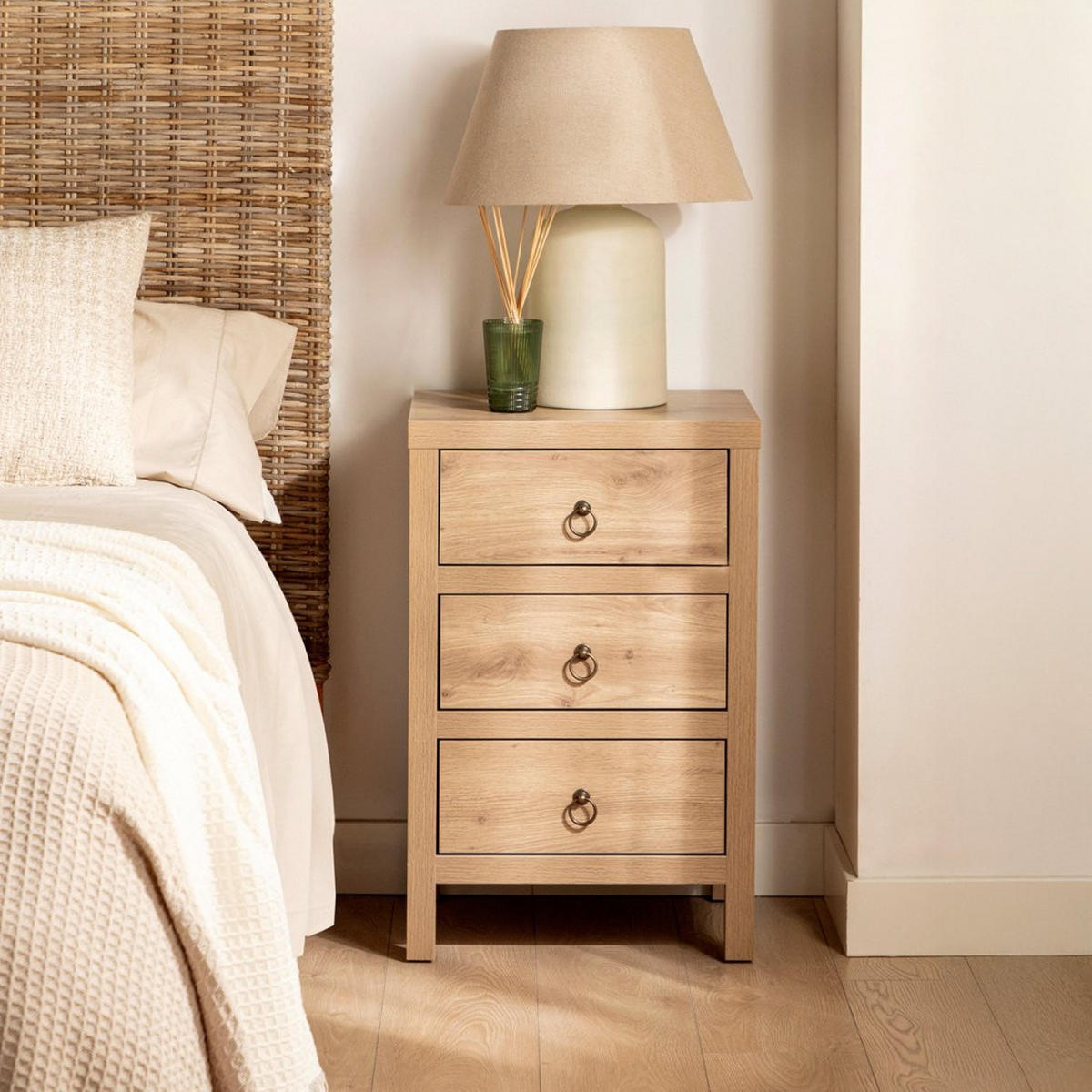 NACHTTISCH 3 SCHUBLADEN Livorno Natürlich 45 cm x 70 cm - Naturfarben, Holzwerkstoff (45/70/39cm)