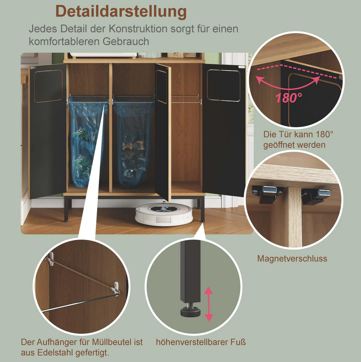 BUFFET aus MDF 35x80x181 cm Natur mit 3 Fächern, Mikrowellenablage und Stauraum - Naturfarben, Holzwerkstoff (80/181/35cm) - Modfu