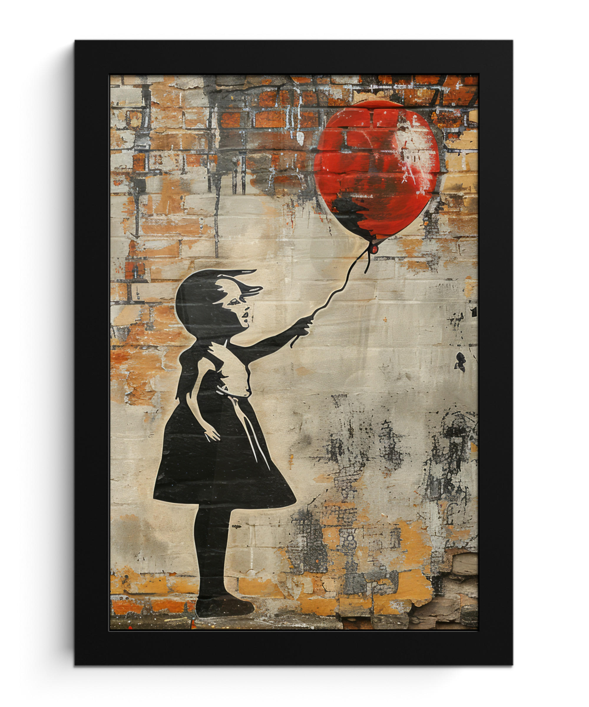 GERAHMTES BILD Graffiti - Banksy - Mädchen - Straßenkunst 20x30 cm - Sandfarben, Papier (20/30cm) - MuchoWow