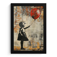 GERAHMTES BILD Graffiti - Banksy - Mädchen - Straßenkunst 20x30 cm - Sandfarben, Papier (20/30cm) - MuchoWow