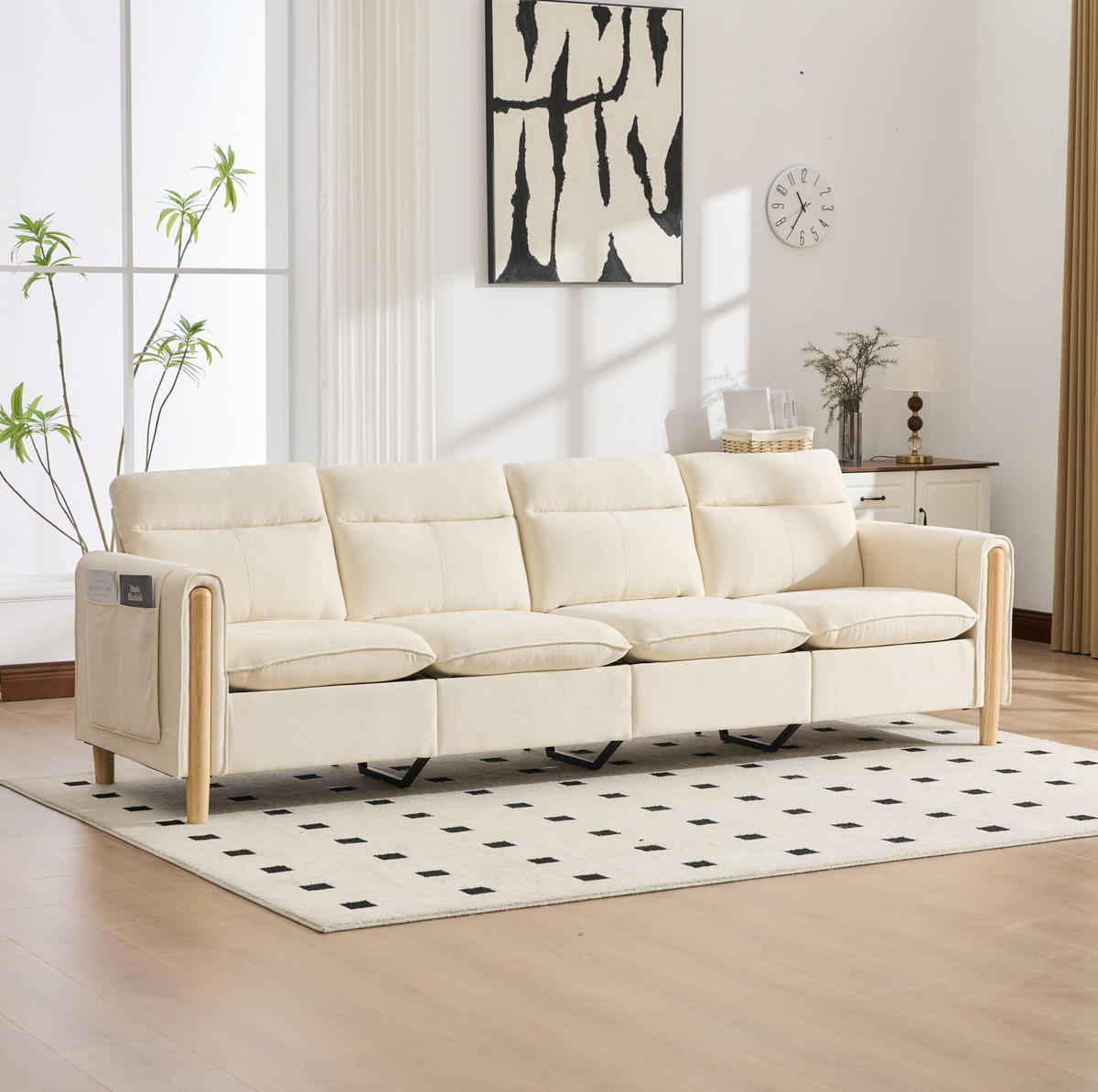 SOFA-SET 4-Sitzer mit 2 Hockern und Stauraum Chenille Beige - Beige, Holz (77/86/261cm) - Meubliv