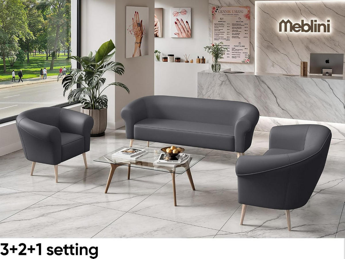 SOFA Emilia (3-Sitzer) - Buchefarben/Grau, Holzwerkstoff/Buchenholz (176/70/57cm) - Meblini
