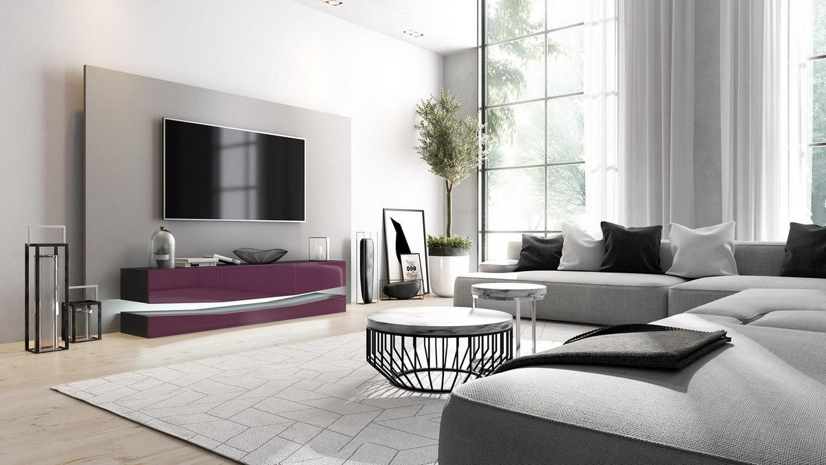 LOWBOARD City Fronten in Brombeer Hochglanz - Brombeere, Holzwerkstoff (178/48/39cm) - Vladon