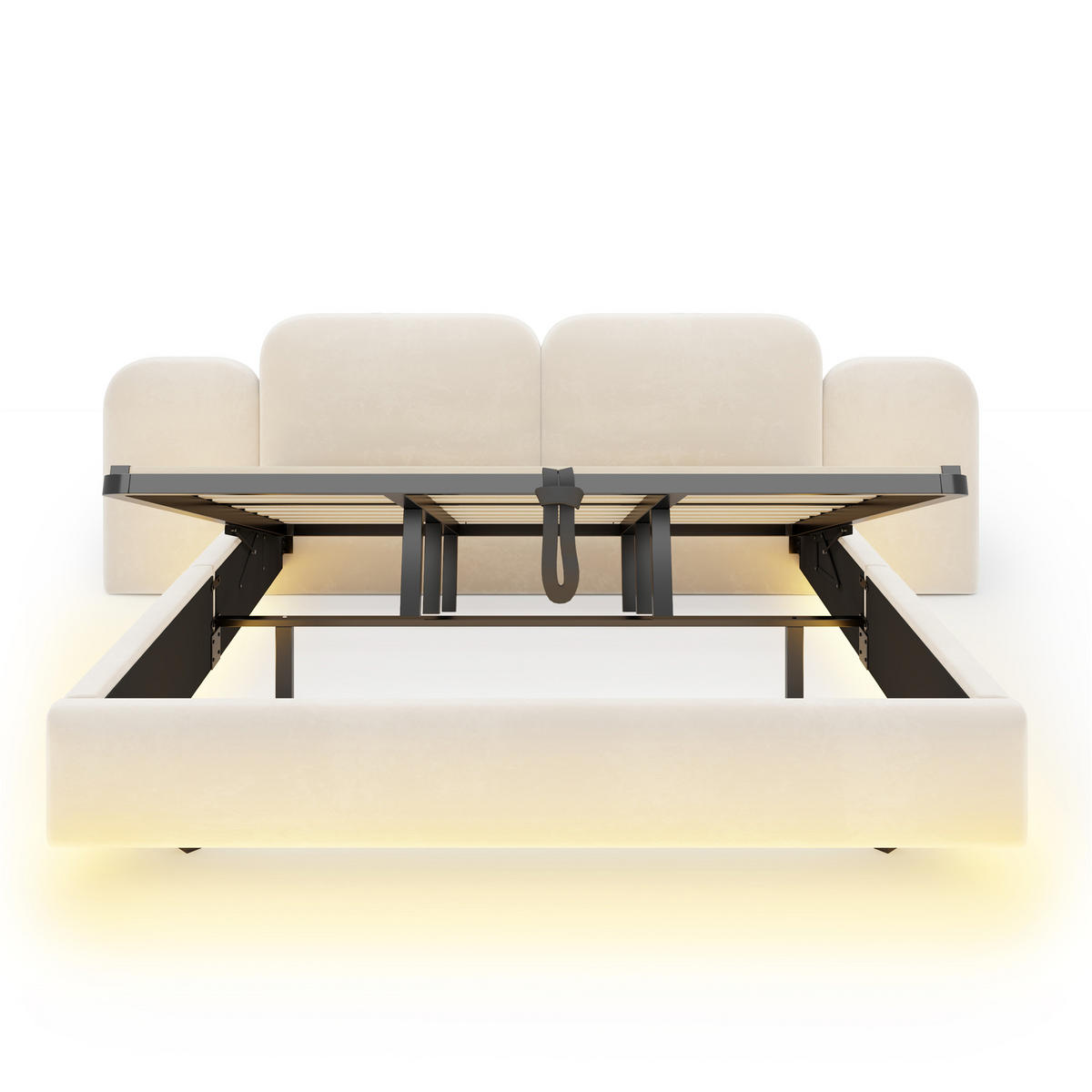STAURAUMBETT 180/200 cm mit Hydraulik, RGB-LED und USB, DE-41706, in Beige - Beige, Holzwerkstoff (180/200cm) - ComfortXL