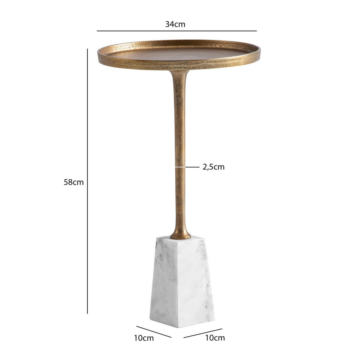 BEISTELLTISCH – Rund Marmor Weiß Gold Metall 34x34x58 cm - Goldfarben/Weiß, Metall (34/34/58cm) - KADIMA DESIGN