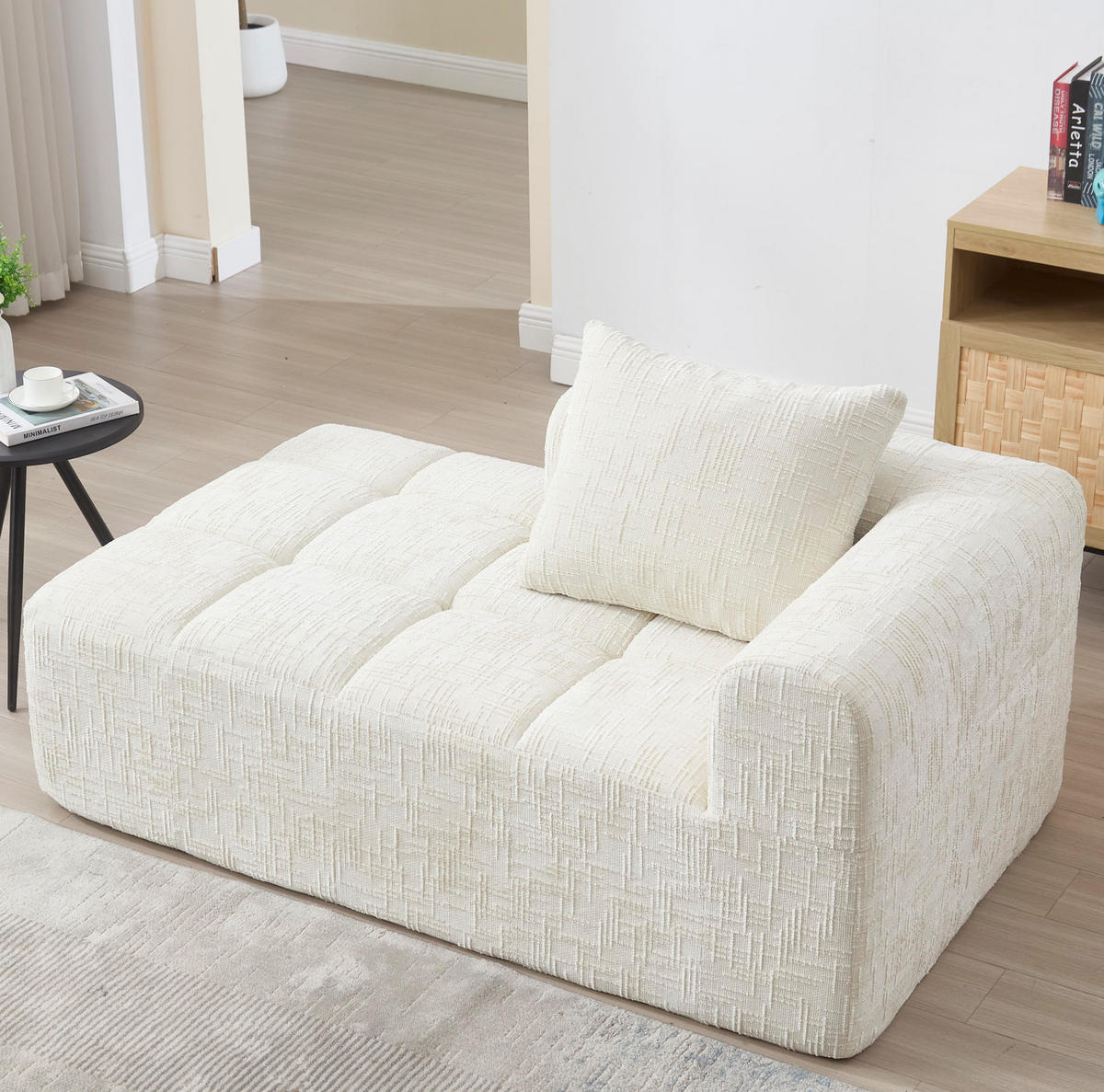 SOFA Chaiselongue 158 x 90 cm Chenille Beige mit Kissen - Beige, Kunststoff (90/60/158cm) - Meubliv