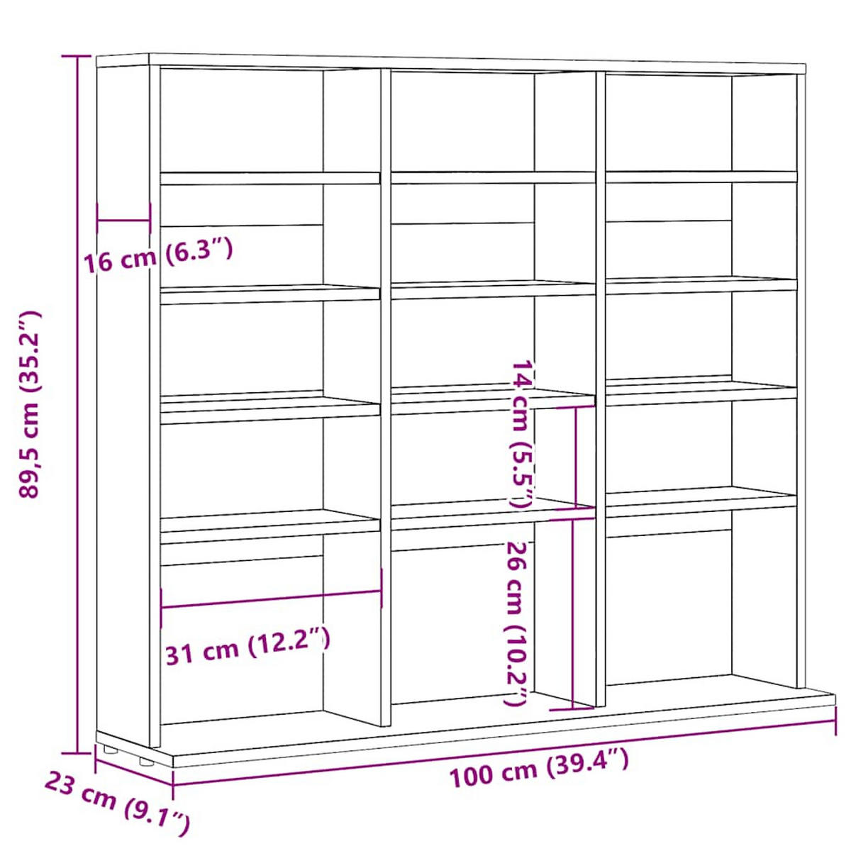 CD-REGAL Altholz-Optik 100/23/89,5 Cm Holzwerkstoff - Braun, Holzwerkstoff (23/89.5/100cm) - vidaXL