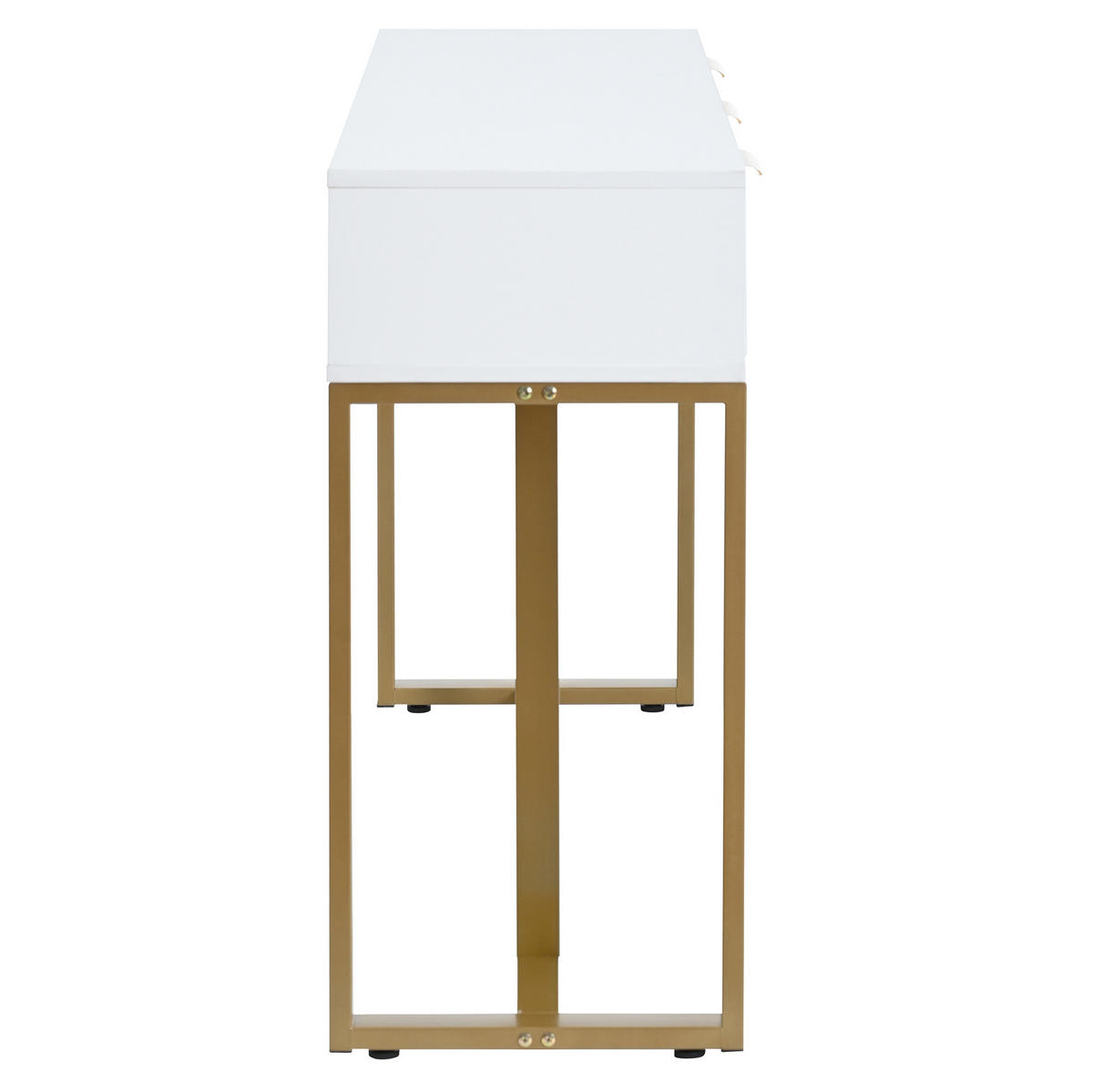 KONZOLOVÝ stolek z MDF 120x35x80 cm bílá/zlatá se zásuvkami a nastavitelnými nožkami - bílá, kompozitní dřevo (36/120/80cm) - Modfu