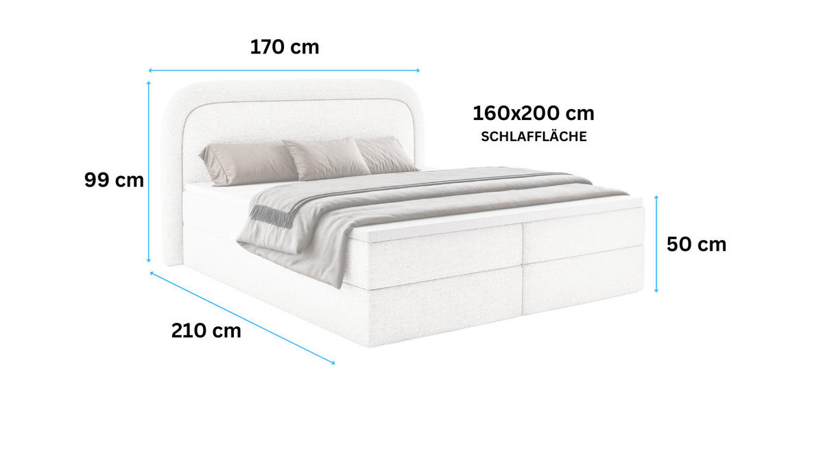 BOXBETT Bonito mit Topper Creme 160x200 - Creme, Textil - Luxkor24