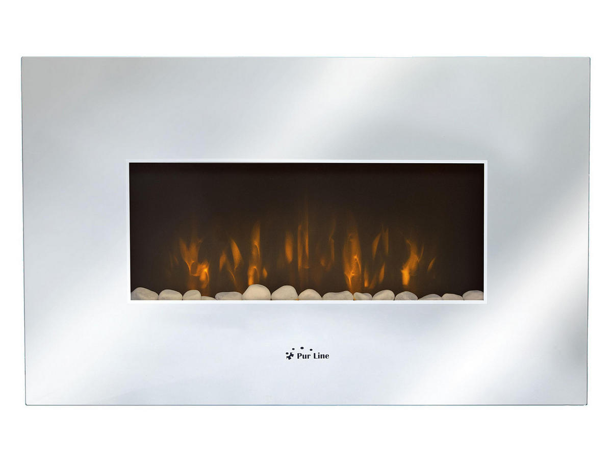 ELEKTROKAMIN Silber Wandmodell mit Heizung 2000 W - Silberfarben, Glas (91/56/11cm) - Purline