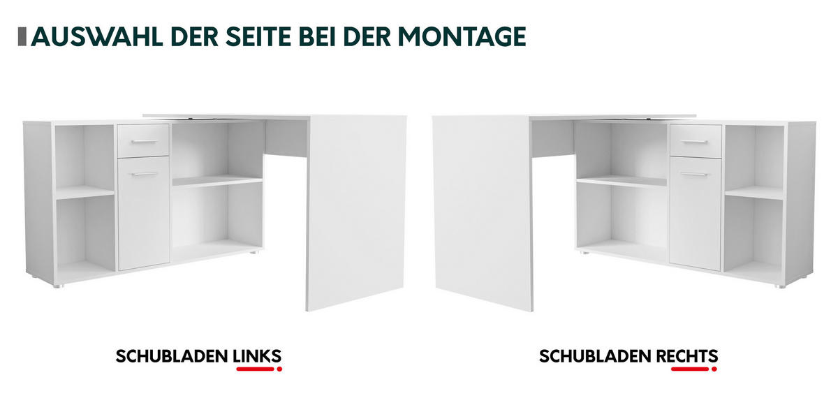 ECKSCHREIBTISCH Armando - Silberfarben/Weiß, Holzwerkstoff/Kunststoff (122/120/75cm) - MIRJAN24