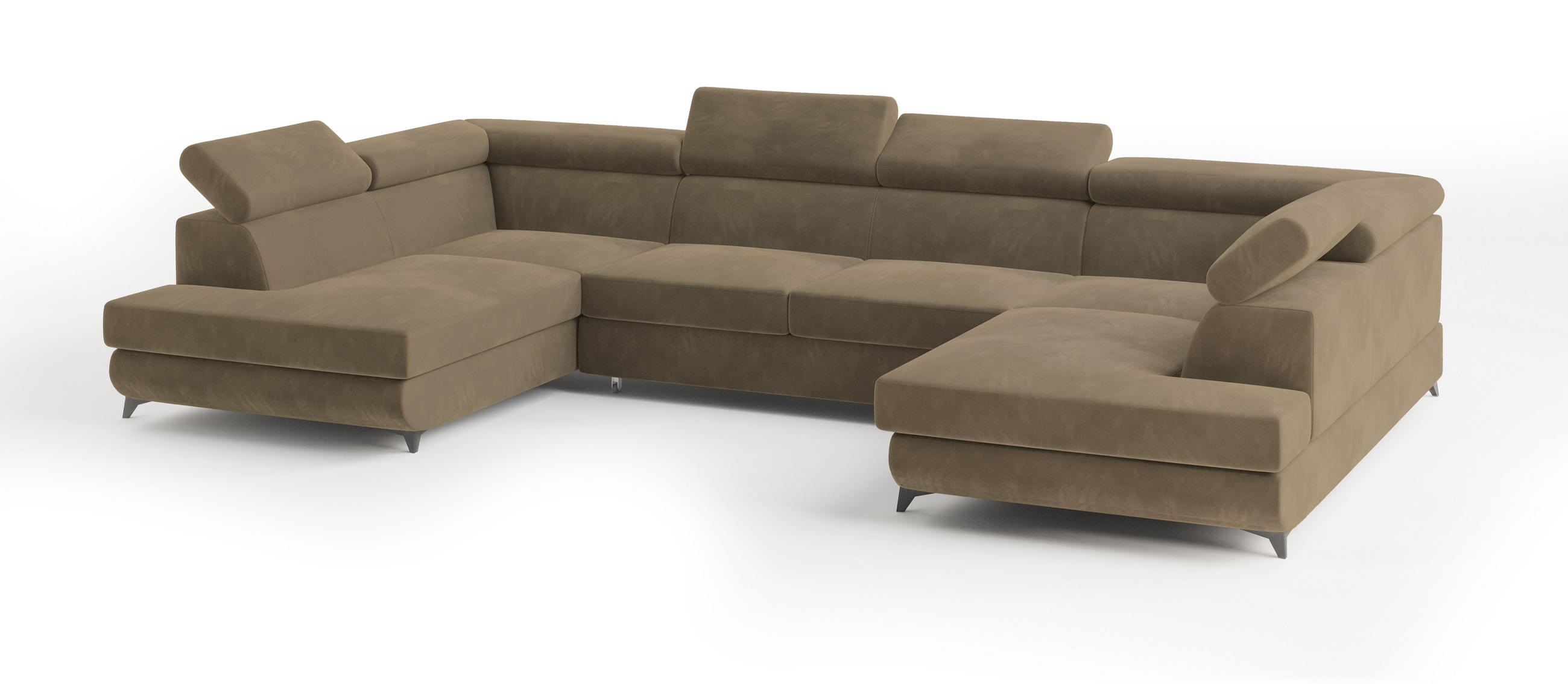 WOHNLANDSCHAFT VINTESSA Beige Velours-Stoff mit Schlaffunktion - Beige, Holz (323/89/190cm) - MASSENO