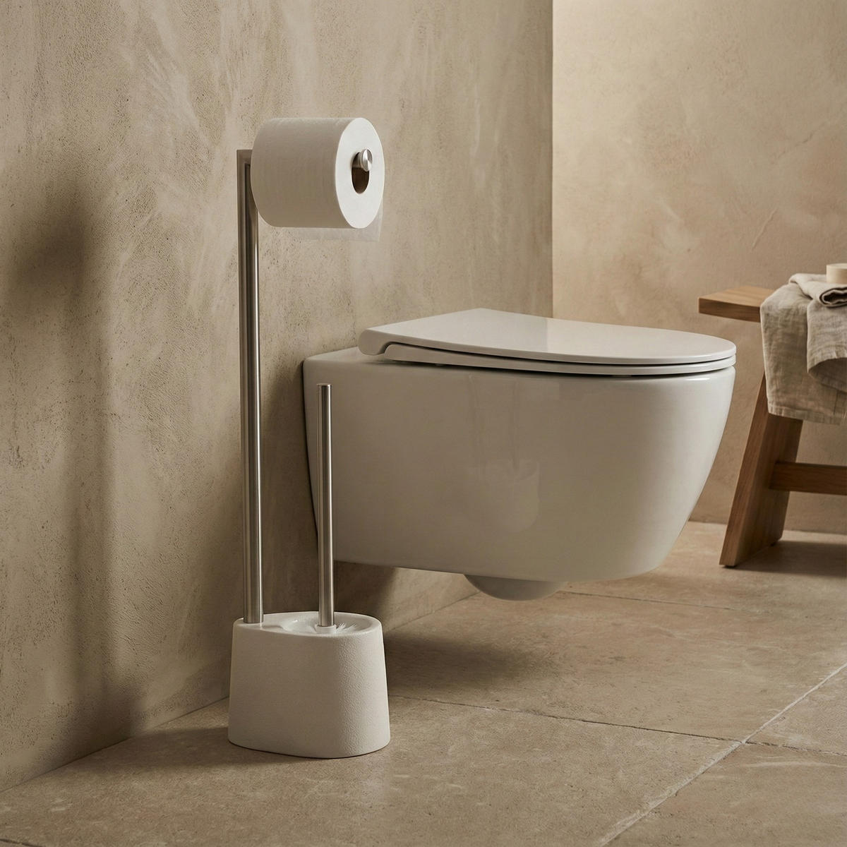 PAPIERSTÄNDER STILK mit Bürstenbehälter - Silberfarben, Metall (16/63/13cm)