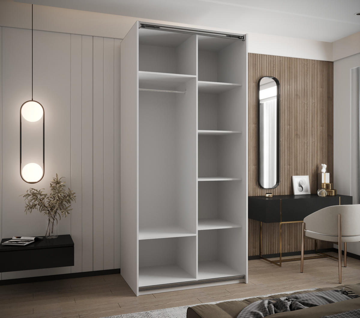 SCHWEBETÜRENSCHRANK 245,5/100/64 2-türig - Goldfarben/Schwarz, Holz/Metall (100/245/64cm) - Abiks Möbel