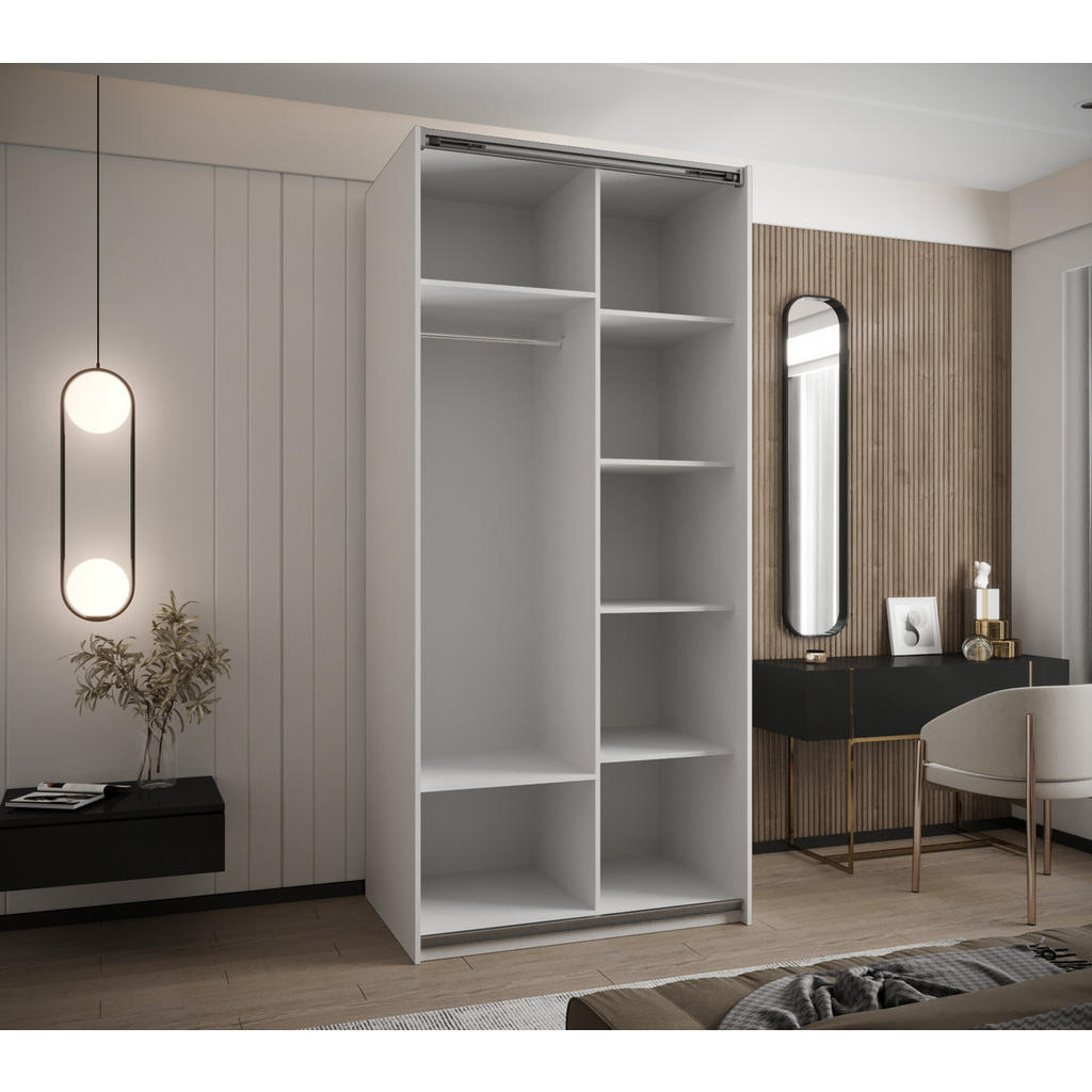 Thumbnail - Abiks Möbel Schwebetürenschrank, Weiß, Schwarz, Gold, Metall, Nachbildung, 6 Fächer, 100x245x64 cm, Schlafzimmer, Kleide...