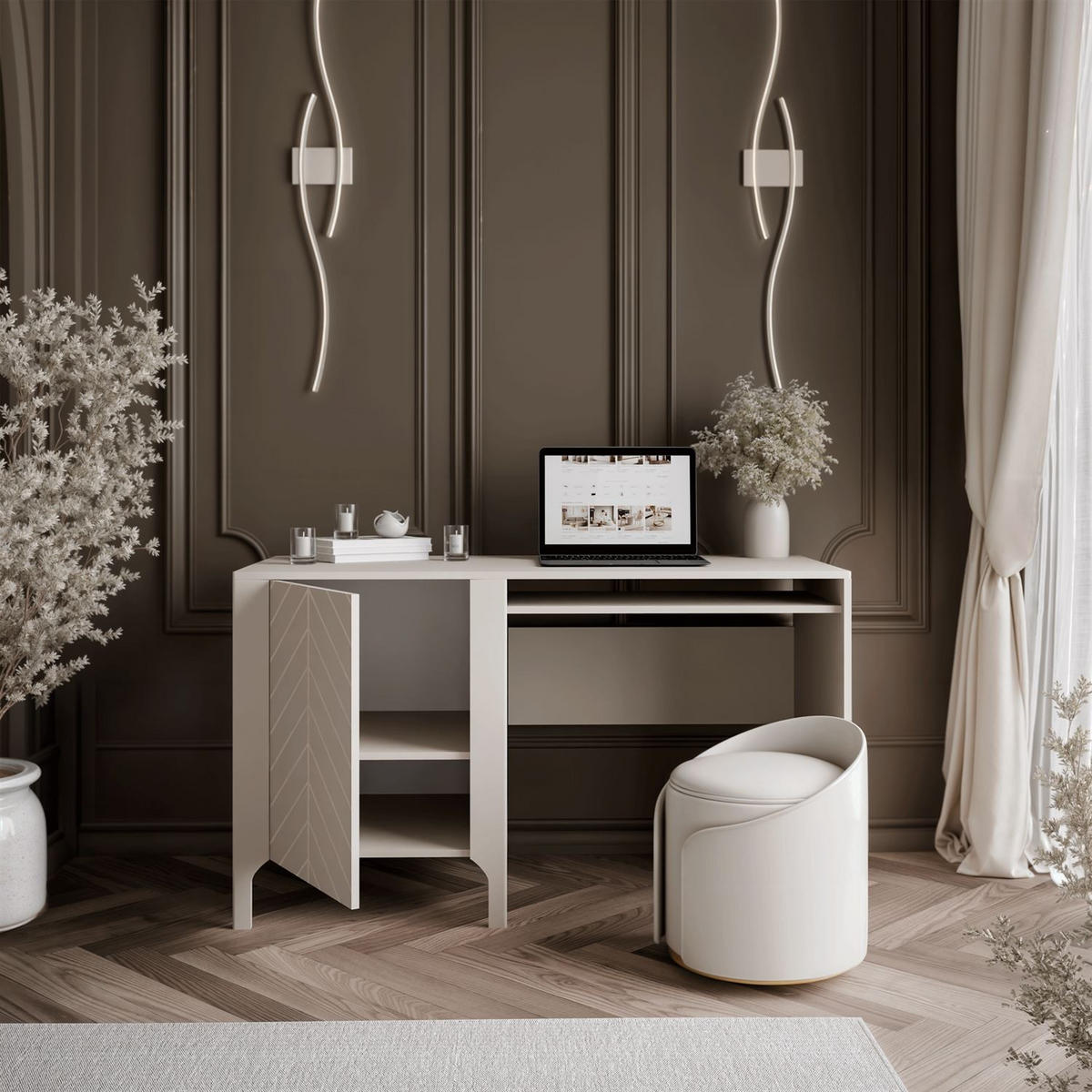 SCHREIBTISCH LUMI mit Ablage unter der Tischplatte, Schwarz - Schwarz, Holzwerkstoff (60/135/78cm) - Lookway