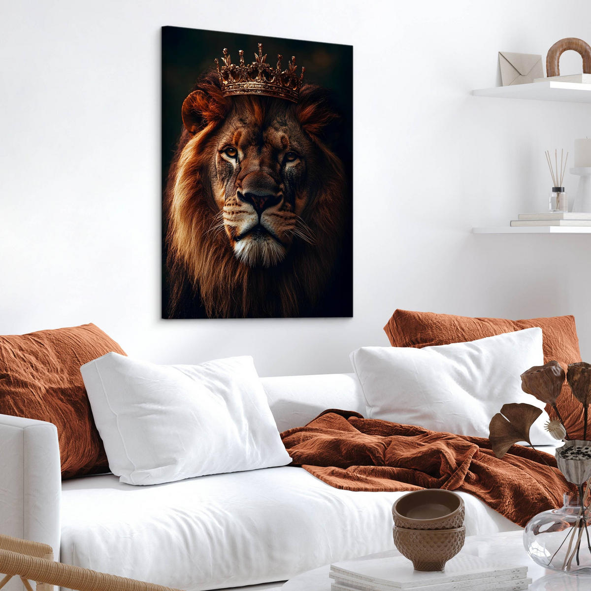 LEINWANDBILD Löwen König Abstraktion 3D Effekt 80cm x 120cm - Beige/Schwarz, Textil (80/120cm) - Muralo