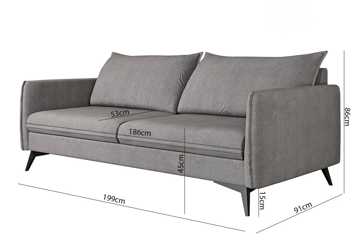 SITZGARNITUR 3+2+1 Pulse Grau Luxusmikrofaser - Schwarz/Grau, Holz/Textil (199/86/91cm) - S-Style Möbel