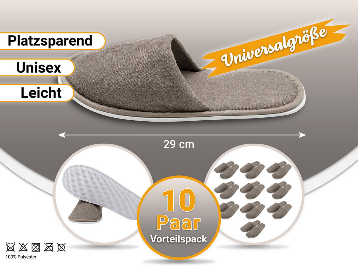 FROTTIERSLIPPER, 10er-Set, Universalgröße, 100% Polyester, Braun - Grau, Textil (5/1/29cm) - Zollner