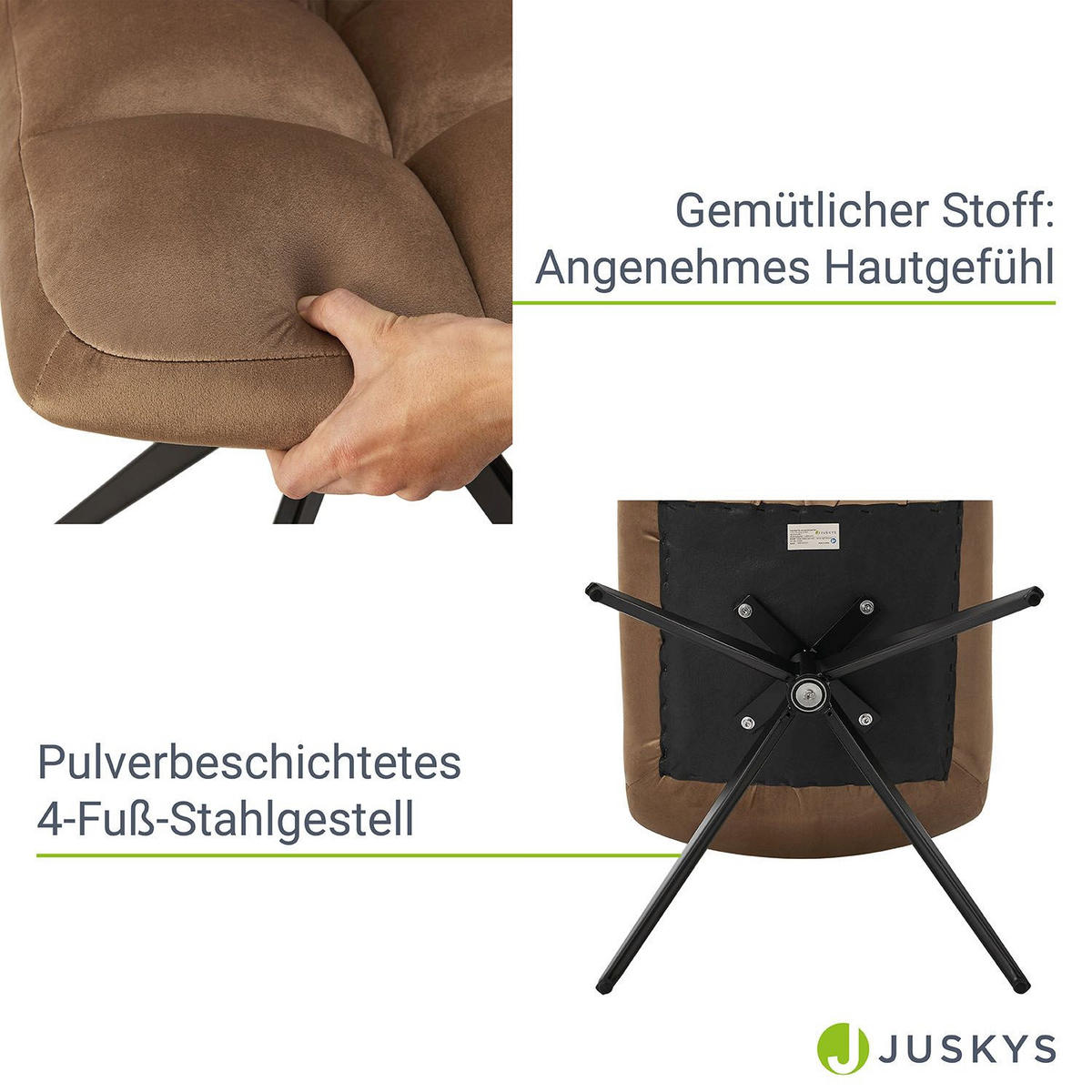 DREHSTUHL Dallas samt dunkelgrau (2er-Set) - Hellbraun, Textil (45/84/45cm) - Juskys