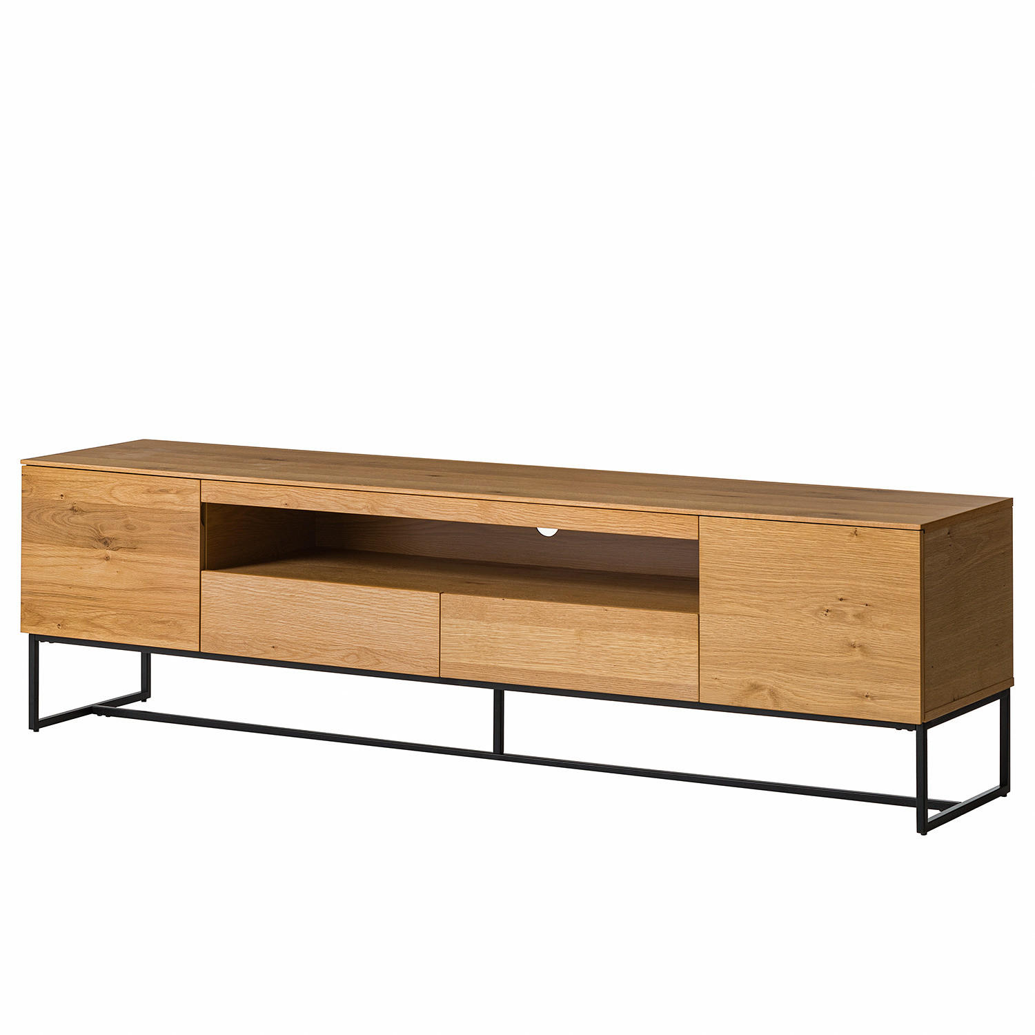 TV-LOWBOARD - Echtholzfurnier / Eisen, Breite 181 cm - Eichefarben/Schwarz, Holzwerkstoff (181/51/40cm) - home24