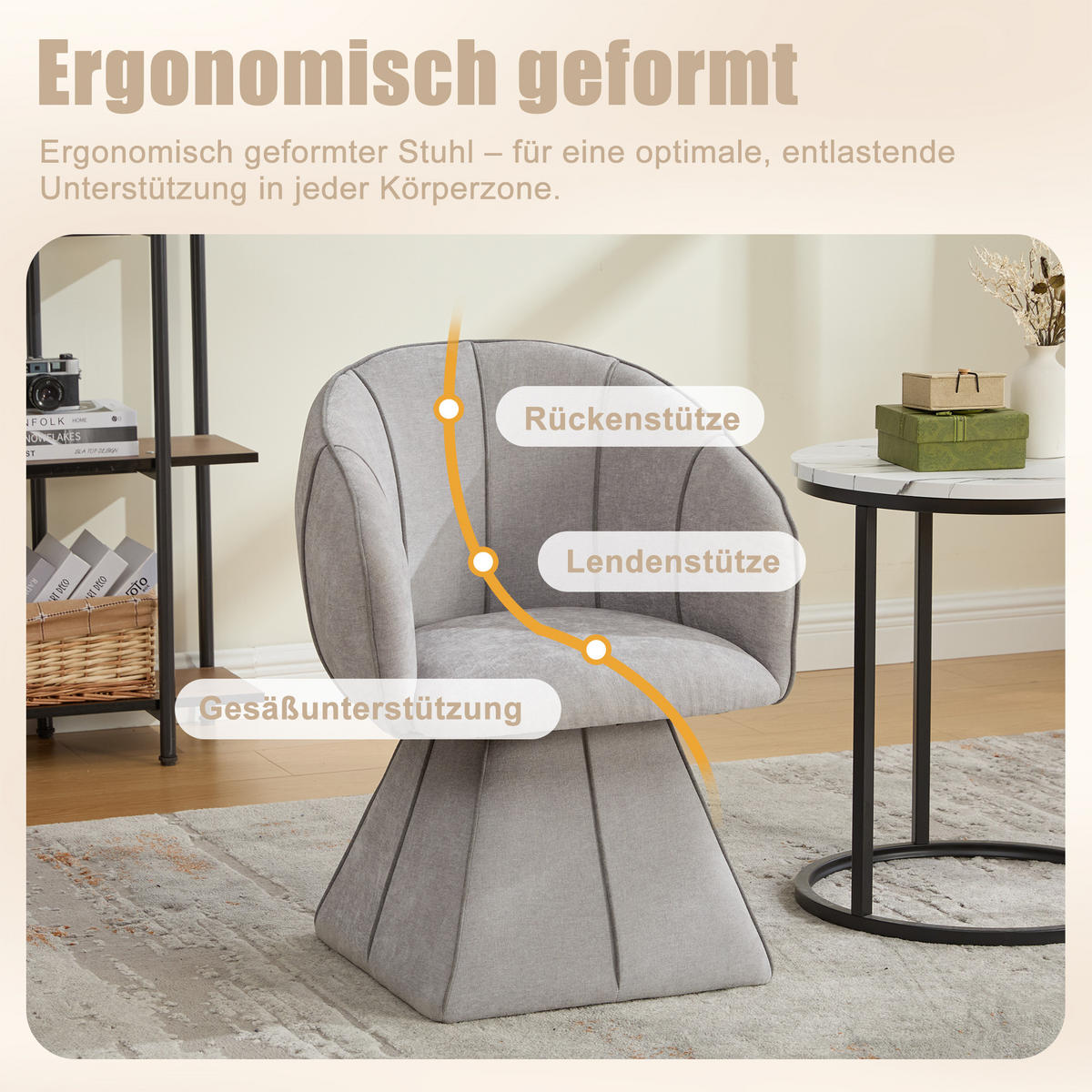 SESSEL,DREHSESSEL aus Chenille mit Drehfunktion und Rückenlehne, Wohnzimmer, Grau - Grau, Textil (56/74/54cm) - PARAFTA HOME