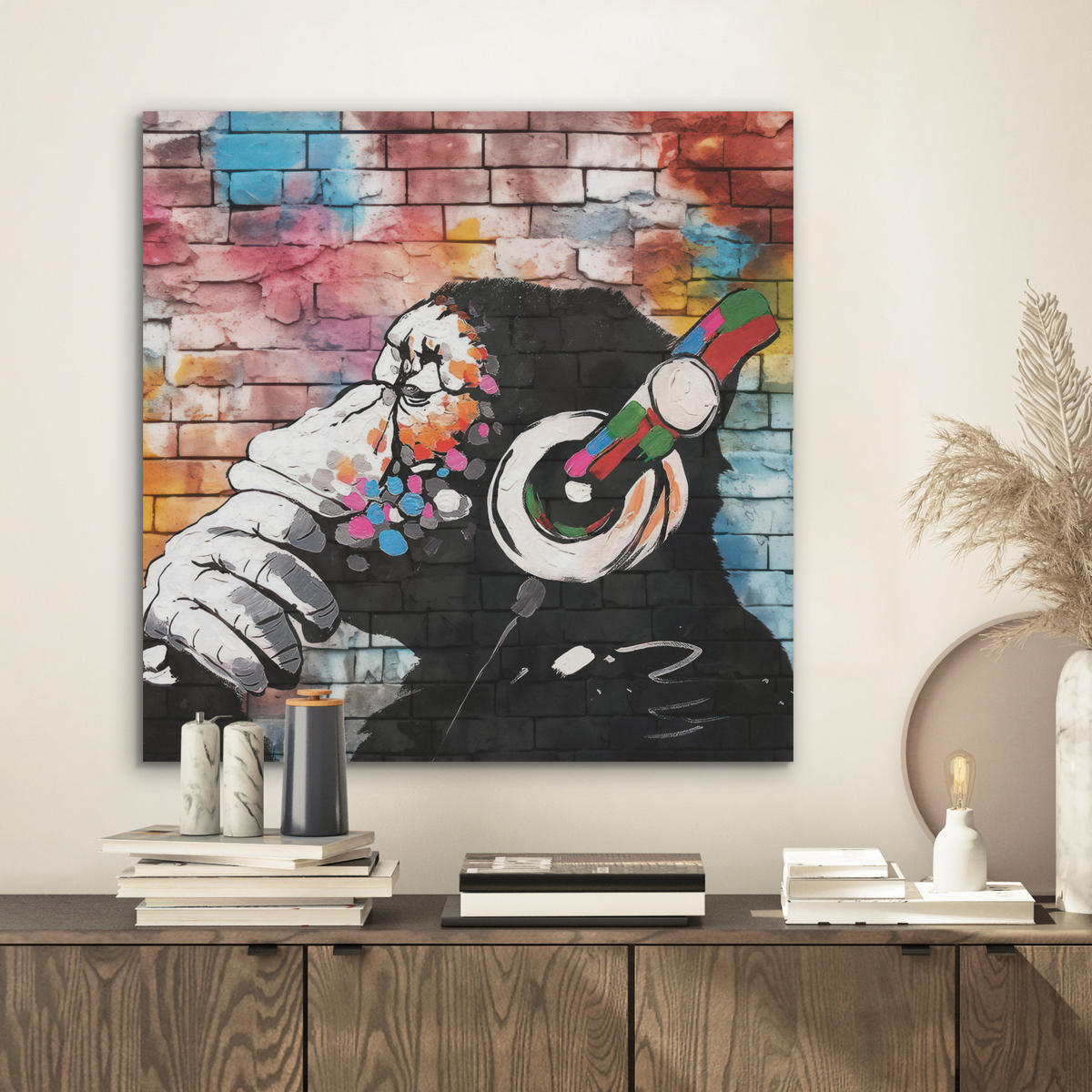 AKUSTIKBILD Affe - Graffiti - Musik Wandbilder 60x60 cm - Multicolor, Kunststoff (60/60/0.9cm) - MuchoWow