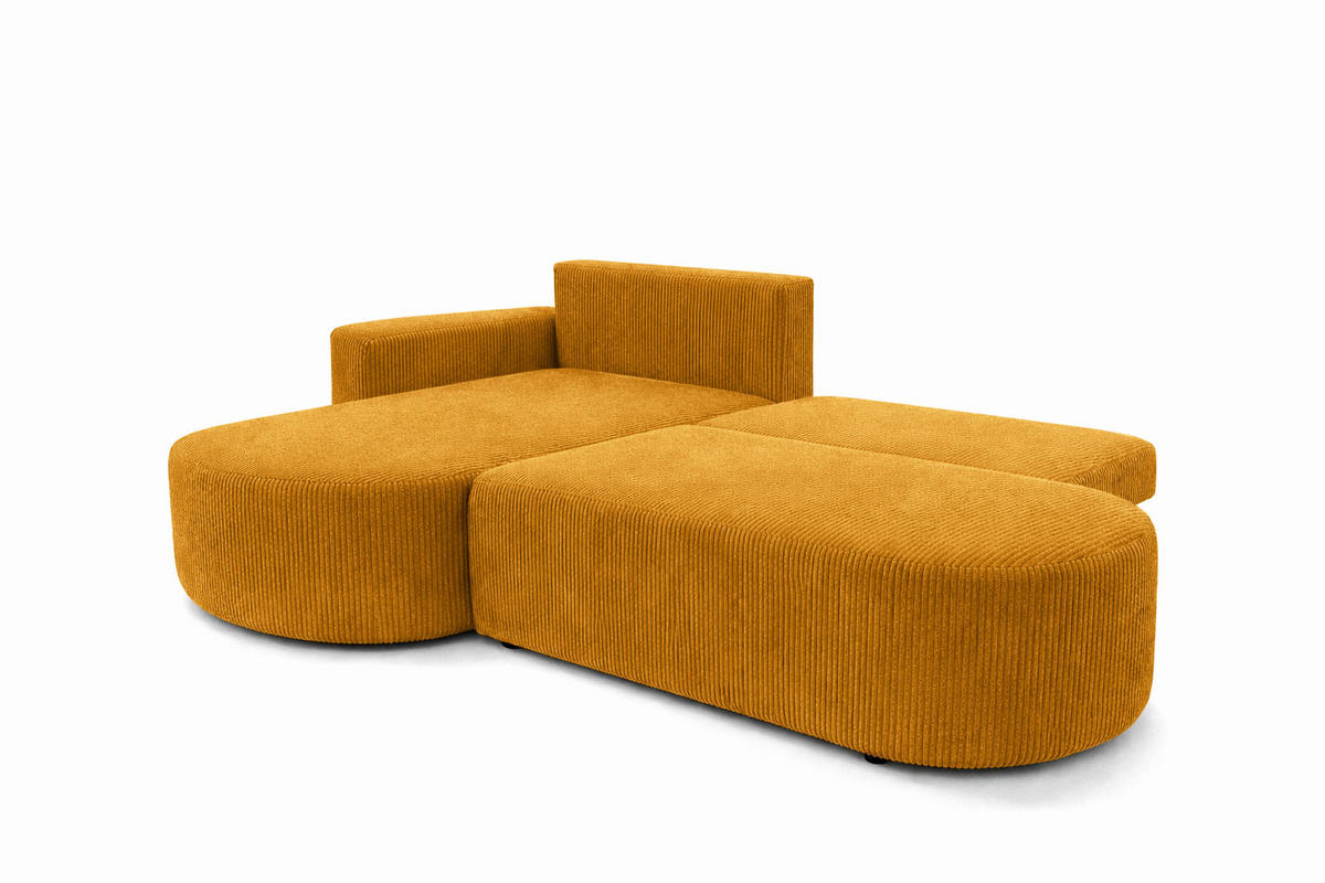 ECKSOFA Mit Schlaffunktion Und Bettkasten, Cordstoff Poso, Senffarbe, Links, ROUND ONE OPEN XL - Gelb, Holz (262/175cm) - Kaiser Möbel