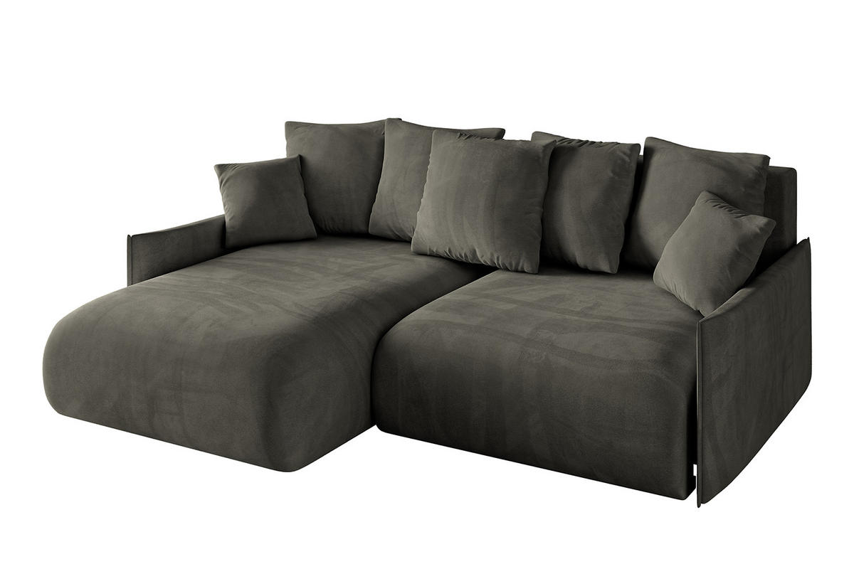 ECKSOFA mit Schlaffunktion und Bettkasten ONESK-L -v1 208x165x40 Schwarz Velours - Schwarz, Holzwerkstoff/Kunststoff (208/165cm) - ALTDECOR