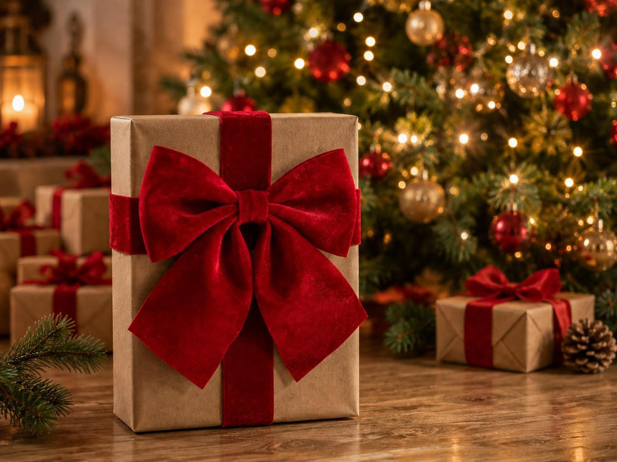 WEIHNACHTSSCHLEIFE rot glänzend, 20 × 23 cm - Rot, Naturmaterialien (23cm) - LAALU