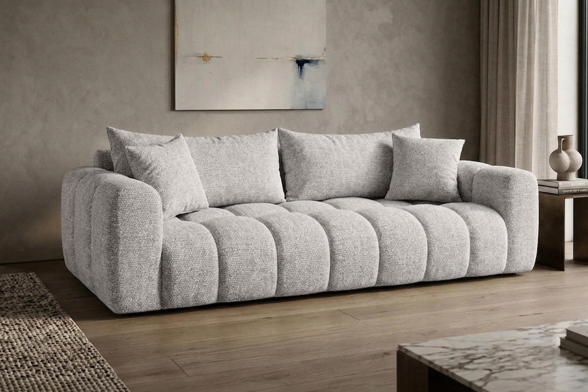 ROZKLÁDACÍ POHOVKA s úložným prostorem, žinylková tkanina Puente, Světle šedá, COSMOPOLITAN - světle šedá, dřevo (240/80/97cm) - Kaiser Möbel