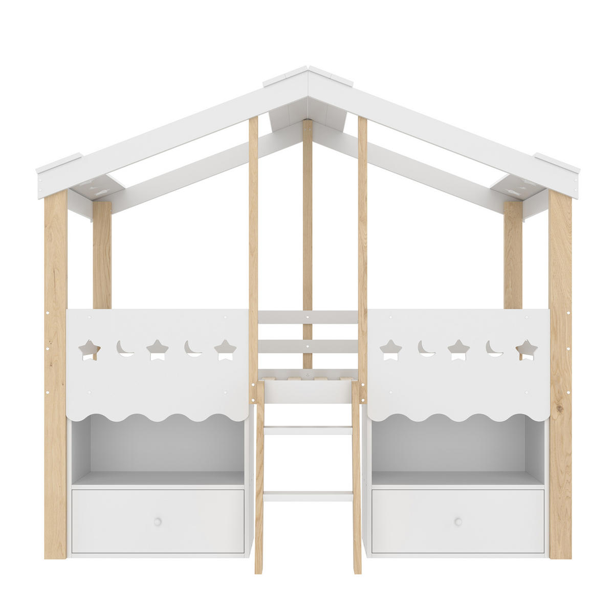 HOCHBETT 90/200 cm in Weiß/Natur mit LED und Stauraum - Weiß, Holz (90/200cm) - BEAOK
