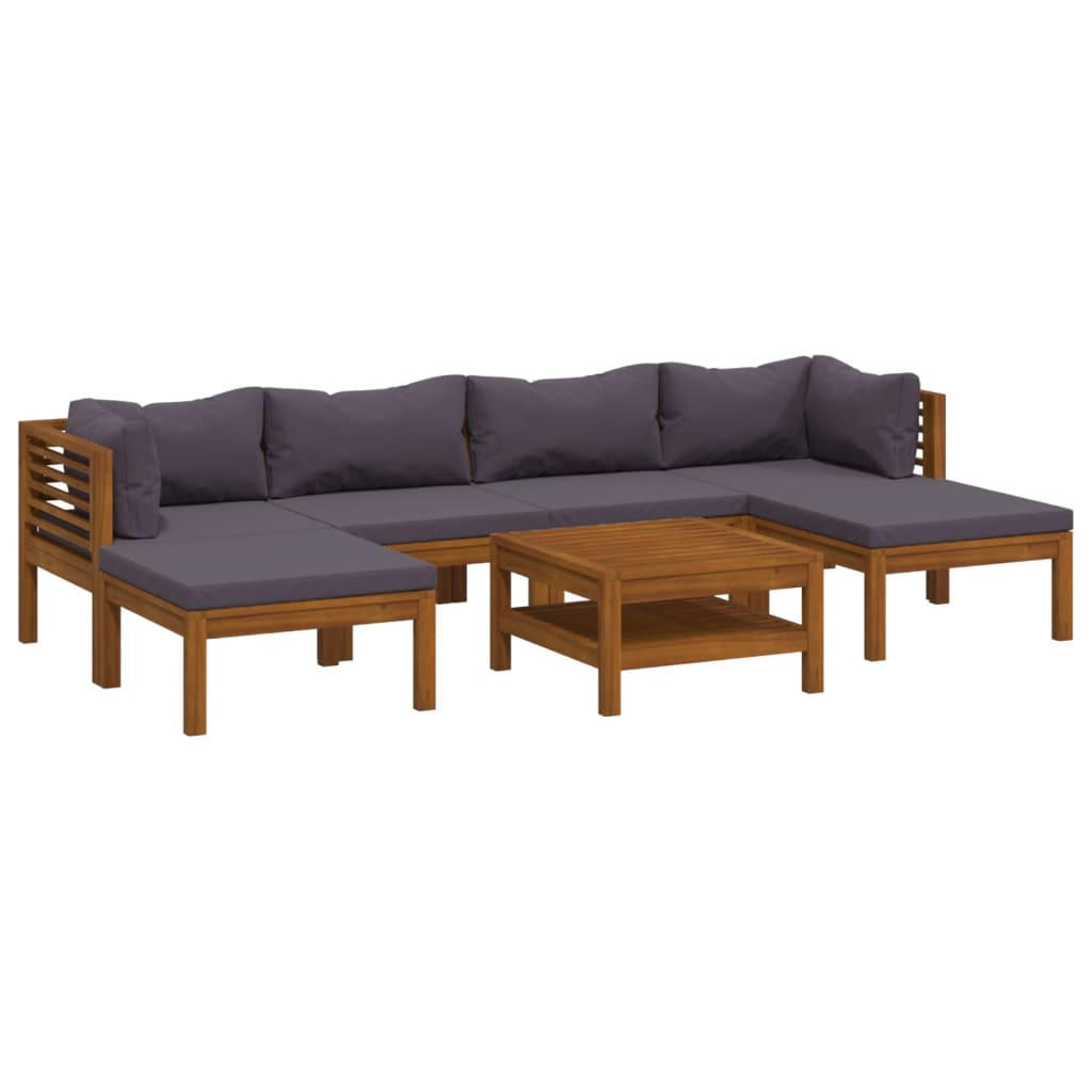 GARTEN-LOUNGE-SET 7-TLG. Mit Auflage Massivholz Akazie - Grau, Holz - vidaXL