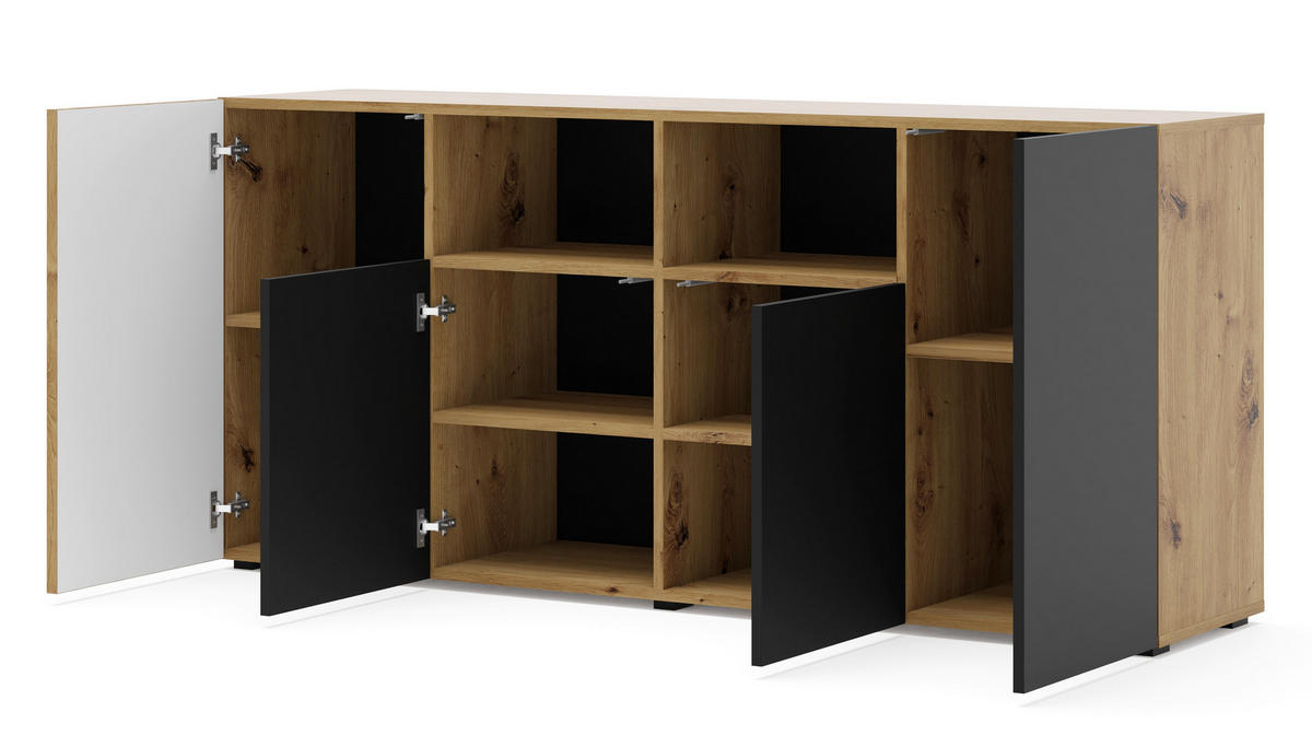 KOMMODE Artisan Eiche, Schwarz 180/82/42 - Schwarz, Holzwerkstoff (180/82/42cm) - RAUMHIRSCH FURNITURE