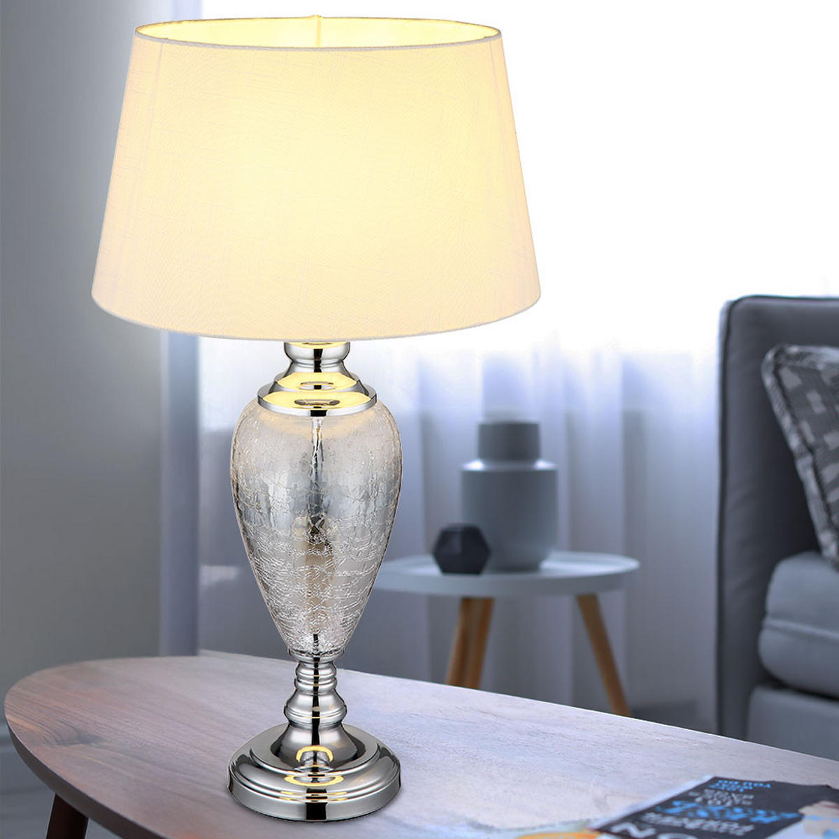 LED TISCHLEUCHTE Altmessing Chrom - Weiß, Glas (38/38/66cm) - Globo Lighting