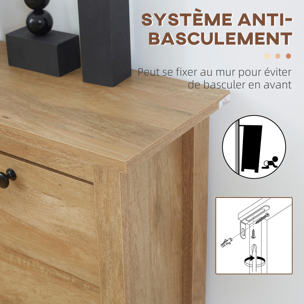 SCHUHSCHRANK DE-14986 3 Klapptüren mit Rattan-Optik Naturholz - Naturfarben, Holzwerkstoff (80/121.5/23.5cm) - ComfortXL