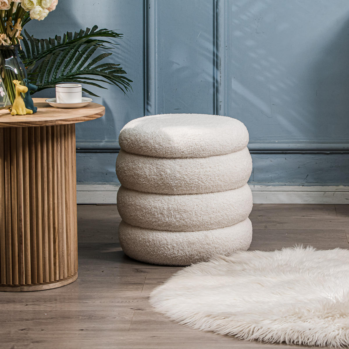 POUF Wolle Weiß - Weiß, Textil (40/41/40cm) - Nordlys