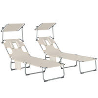 GARTENSONNENLIEGE, 2er-Set, Beige, 360° Sonnendach, Gesichtsöffnung, Seitentasche - Weiß, Metall (188/27/56cm) - Vallsero