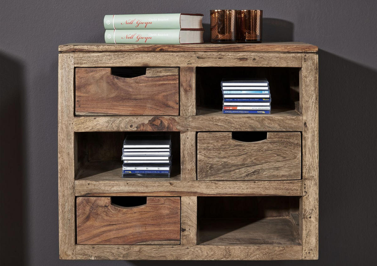 WANDELEMENT Sheesham 66x25x56 grau geölt NATURE GREY #069 - Grau, Holz (66/56/25cm) - Massivmoebel24